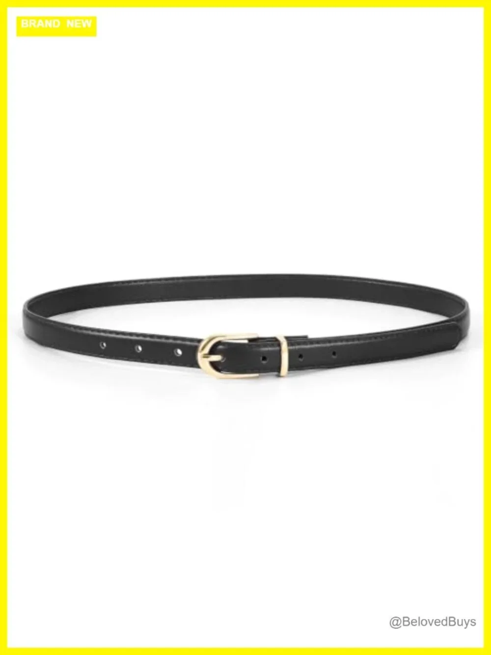 Slim Faux Leather Belt with Gold Buckle for Jeans Dress Pants